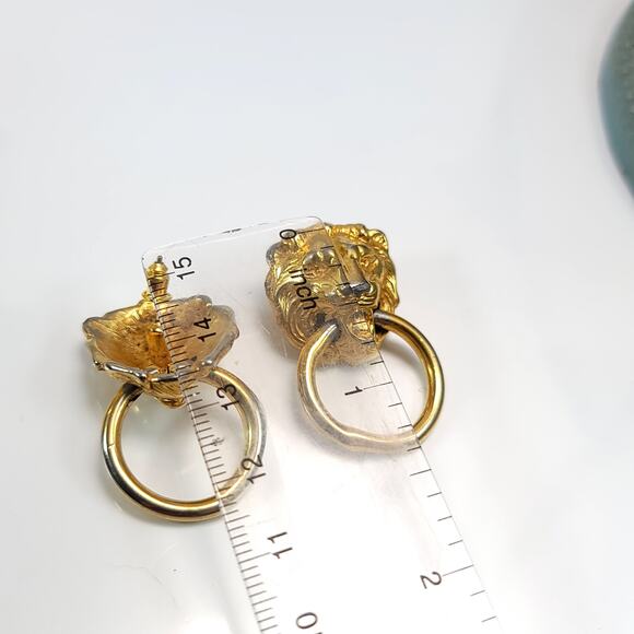 Gold Lion Head Hoop Earrings, Bold Statement Retro Fashion Jewelry for Women - Picture 10 of 10